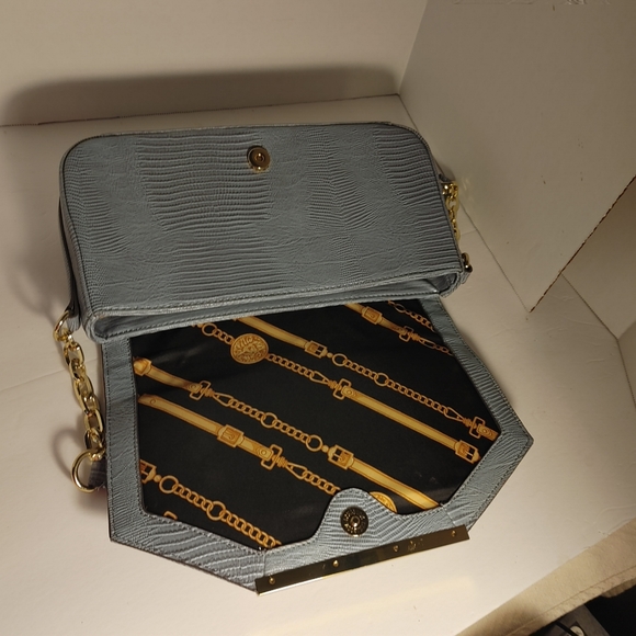 Anne Klein Leo Lizard Blue Shoulder bag Purse Gold Chain Hardware - Picture 5 of 14